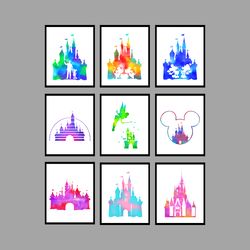 Cinderella Castle Disney Set Art Print Digital Files nursery room watercolor