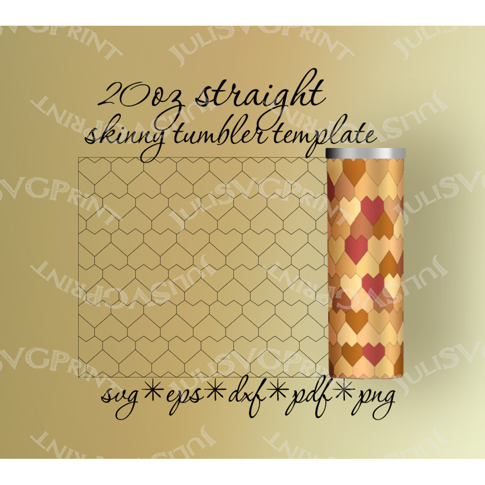 Hearts tangram tumbler template svg for 20oz straight skinny