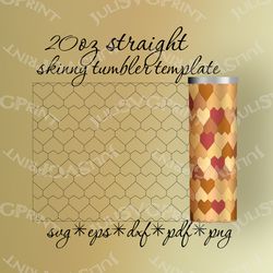 Hearts tumbler Template SVG 20 oz Valentines Day straight Skinny Tumbler, Hearts Tangram Tumbler Template cut file