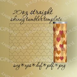 hearts tumbler template svg 20 oz valentines day straight skinny tumbler, hearts tangram tumbler template cut file