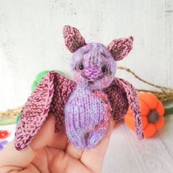 Amigurumi knitted little toy bat. Small animal toy bat. Knitted bat Halloween. Stuffed plush toy bat. Handmade toy bat