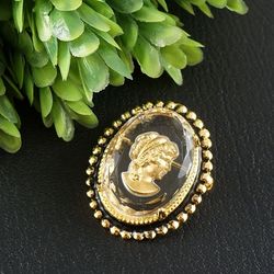 Clear Gold Intaglio Brooch Vintage Glass Gold Oval Victorian Lady Girl Intaglio Cameo Brooch Pin Woman Jewelry Gift 7630