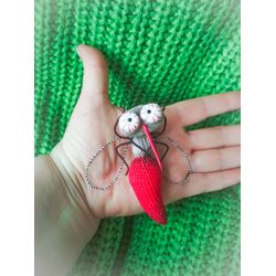 Crochet brooch mosquito. Crocheted brooch animal mosquito. Accessory brooch crochet insect mosquito. Crochet insect pin.