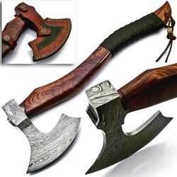 Custom Handmade Damascus Steel Hatchet Tomahawk Hunting  Viking Axe