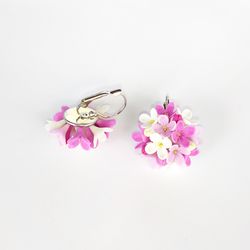 Lilac flower earrings, Handmade