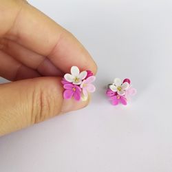 Earrings stud Lilac flowers, Handmade
