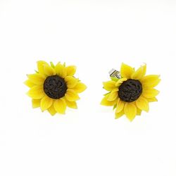 Sunflower earrings stud, Handmade