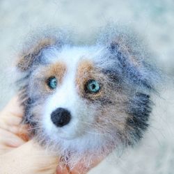 Blue Merle shepherd felt pin/Animal wool brooch/Felt dog portrait/OOAK miniature