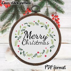 Merry Christmas cross stitch pattern modern, Easy cross stitch pattern, Xmas cross stitch pattern PDF xstitch pattern