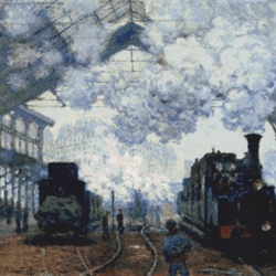 PDF Counted Vintage Cross Stitch Pattern | Gare Saint-Lazare, outside view | Claude Monet 1876 | 6 Sizes