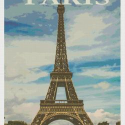 pdf counted vintage cross stitch pattern | travel poster of paris | 5 sizes