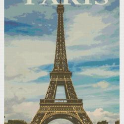 PDF Counted Vintage Cross Stitch Pattern | Travel Poster of Paris | 5 Sizes