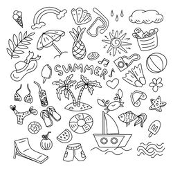 Hand-drawn doodles on the theme of summer.