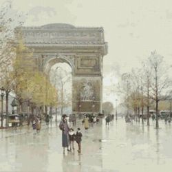 PDF Counted Vintage Cross Stitch Pattern | The Arc de Triomphe | Paris | Eugene Galien-Laloue 1854-1941 | 6 Sizes