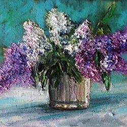 Lilac Painting Oil Flowers Original Art Floral Artwork Canvas Art