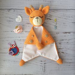 Personalized giraffe lovey blanket, animal plush toy for kid