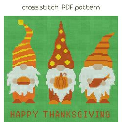 happy thanksgiving, gnome cross stitch pattern, autumn gift, cross stitch tutorial, modern xstitch, pdf pattern /11/