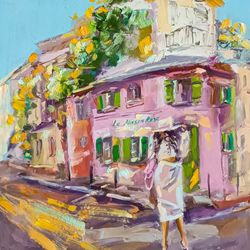 paris painting cityscape original art france oil painting woman artwork
