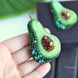 Beaded brooch avocado Embroidered pin avocado fruit Jewelry Brooch fruit