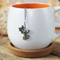 Christmas Deer Tea Strainer For Herbal Tea, Tea Infuser With Deer Charm, Tea Steeper Winter Pendant, Loose Leaf Tea Gift