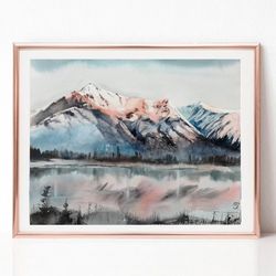 Neutral Landscape Watercolor Painting, Lake House Decor, Original Art, Mountain Painting, Best Wall Art for Living Room