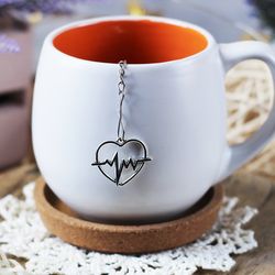 Heart charm tea infuser for herbal tea, Valentines day Tea ball infuser, Tea Strainer ekg pendant, loose leaf tea gift