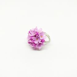 Lilac flower ring, Handmade