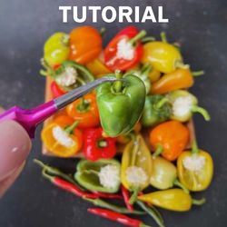 Polymer clay peppers. TUTORIAL miniature. Mini food. Fake vegetables.
