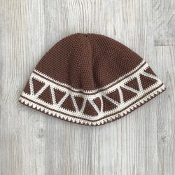 Short cotton kufi hat for summer, Hand knit islam hats