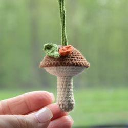 mushroom car charm, mushroom keychain gift, porcini handmade keyring