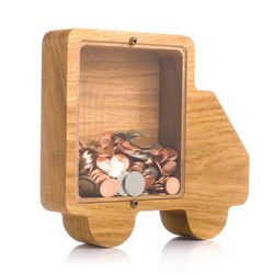 Wood piggy bank TRUCK Personalized coin bank for boys girls adult Tip jar car Wooden money box Montessori toy for kids