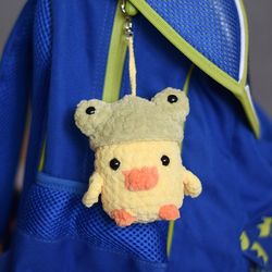 duck with frog hat plush keyring, duck meme gift, duckling plush keychain gift back to school
