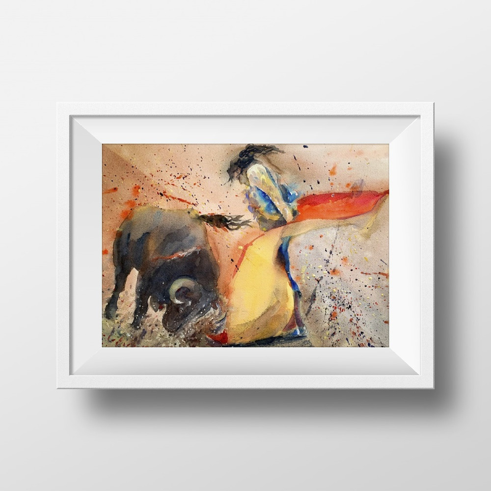 art poster wall bright expressive decorative bullfighter and bull print 1.jpg
