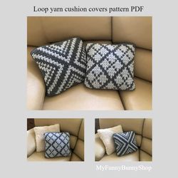Loop yarn Cross & Rhombus cushion cover pattern PDF