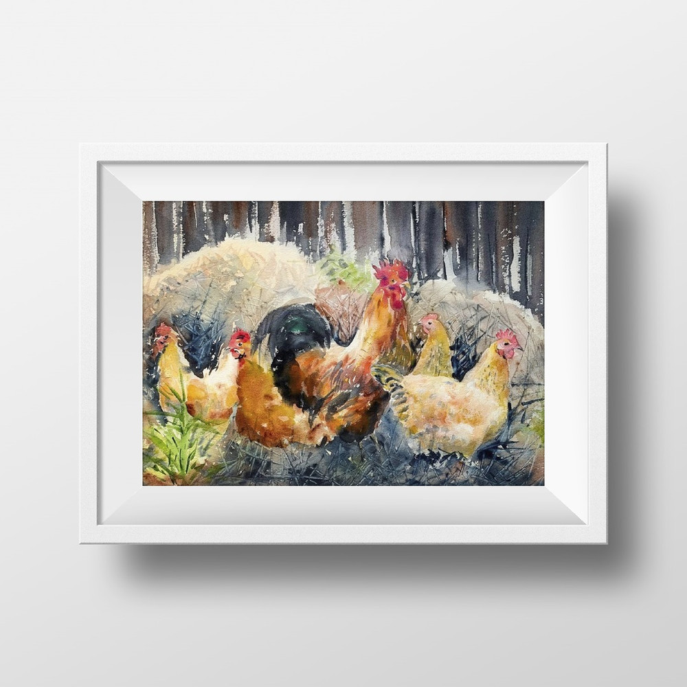 art poster wall summer good morning chicken hen cockerel print 3.jpg