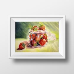 Strawberry watercolor printable files