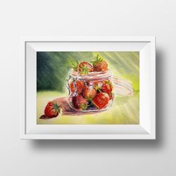 strawberry watercolor printable files