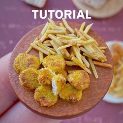 Miniature nuggets and fries. TUTORIAL polymer clay. Miniature foods. Dollhouse miniatures. Fake food. Video.