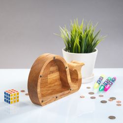Personalized coin bank for boys and girls Whale money box frame for kids Wooden piggy bank Modern baby shower gift