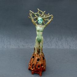 handmade figurine Green girl Daphne Porcelain Figurine Mythology Forest Fairy Greek nymph Goddess Nude woman Surrealism