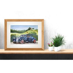 vintage car watercolor printable files