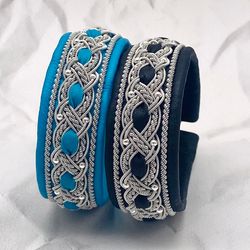 Scandinavian style bracelet for women. Sami leather and silver bracelet.