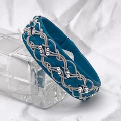 Womens Leather Bracelet. Sami bracelet. Scandinavian design jewelry. Black mens bracelet