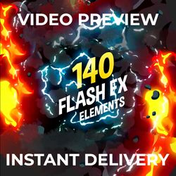 140 Flash FX Elements! Smoke Explosions, Electrical Discharges, Basic Shapes, Flames Shapes, Energy Elements, Sharp Line