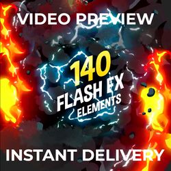 140 flash fx elements! smoke explosions, electrical discharges, basic shapes, flames shapes, energy elements, sharp line