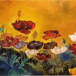 poppies oil painting flowers painting floral artwork