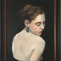 Woman with sapphire earring oil painting woman art