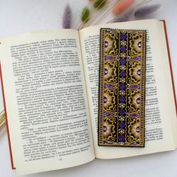 Hand painted leather bookmark in lavender gold colors, Personalized bookmark for her, Custom bookmark