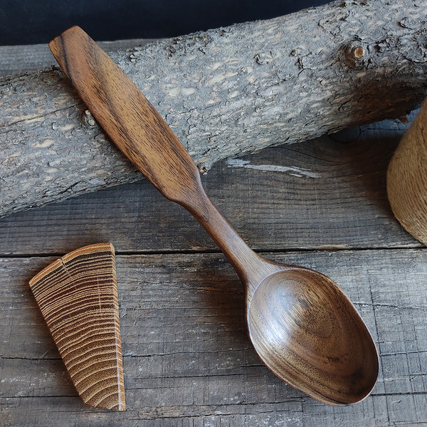 Handmade wooden eating spoon from natural walnut wood - 1