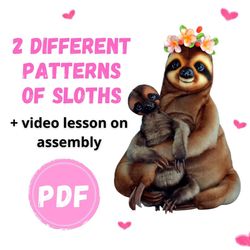 PATTERN SEW SLOTH - 2 sizes - 2 different patterns - video tutorial on assembling Sloth - posing toy of a Sloth - soft f